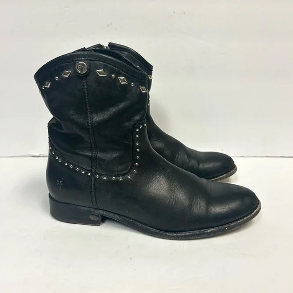 Frye Melissa Studded Boots Vintage Short Ankle Black Leather Women Sz 7 Moto - Picture 5 of 16